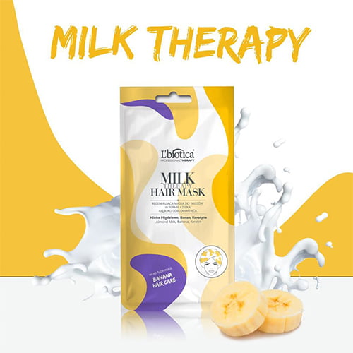 L Biotica Milk Therapy Regenerating Strengthening Hair Mask With Almond Milk Banana Extract Keratin In Wrapping Cap 30ml Procosmeticsuk